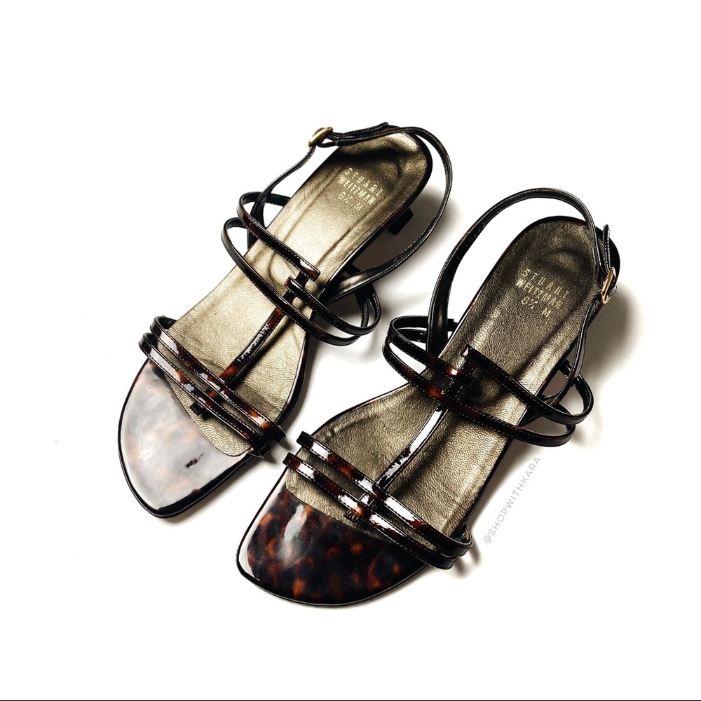Stuart Weitzman Tortoise Shell Kitten Heel Sandals